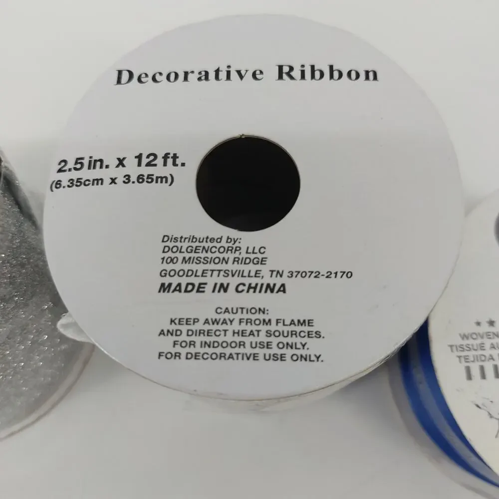 Blue Ribbon Lot Set of 4 Gingham Polkadot Solid Silver Metallic